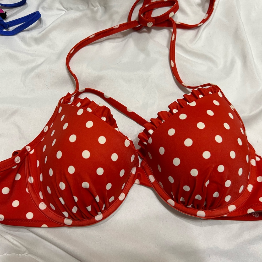 Shade & Shore polka dot ruffle bikini top, 34C